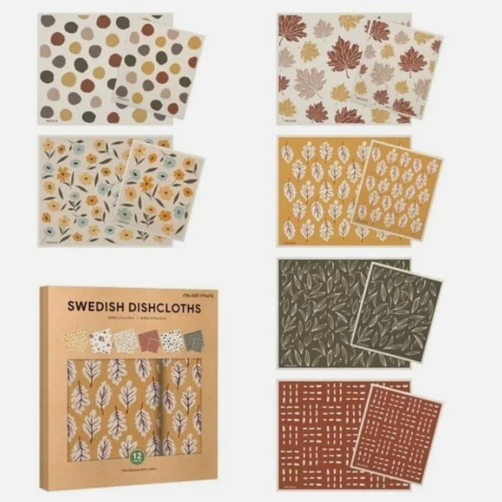 REYCO Swedish Dishcloths 12 Pack Fall Autumn Leaves Flowers Abstract
